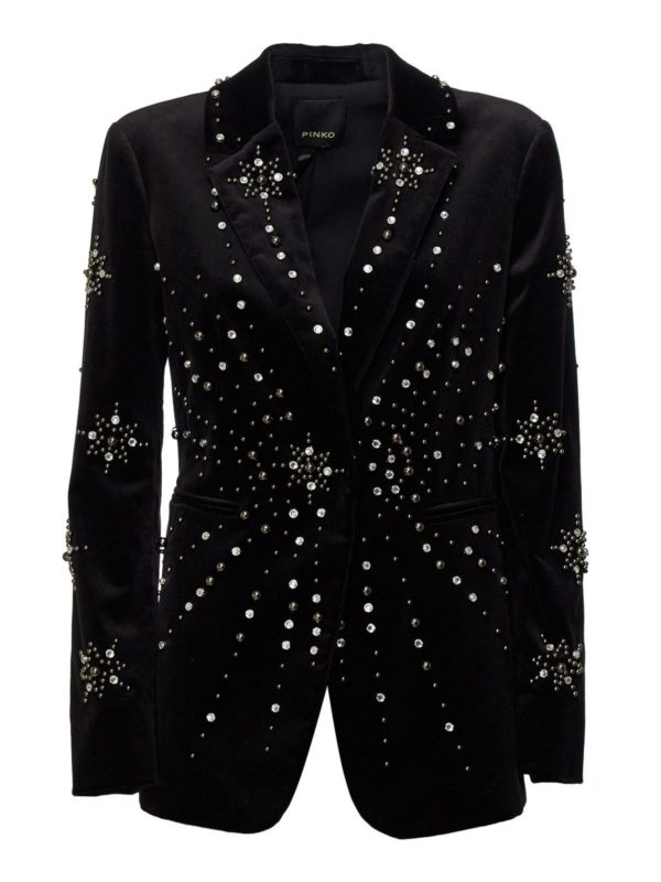 Blazers Pinko Rhinestones Velvet Jacket In Black Ig Ly Bkz