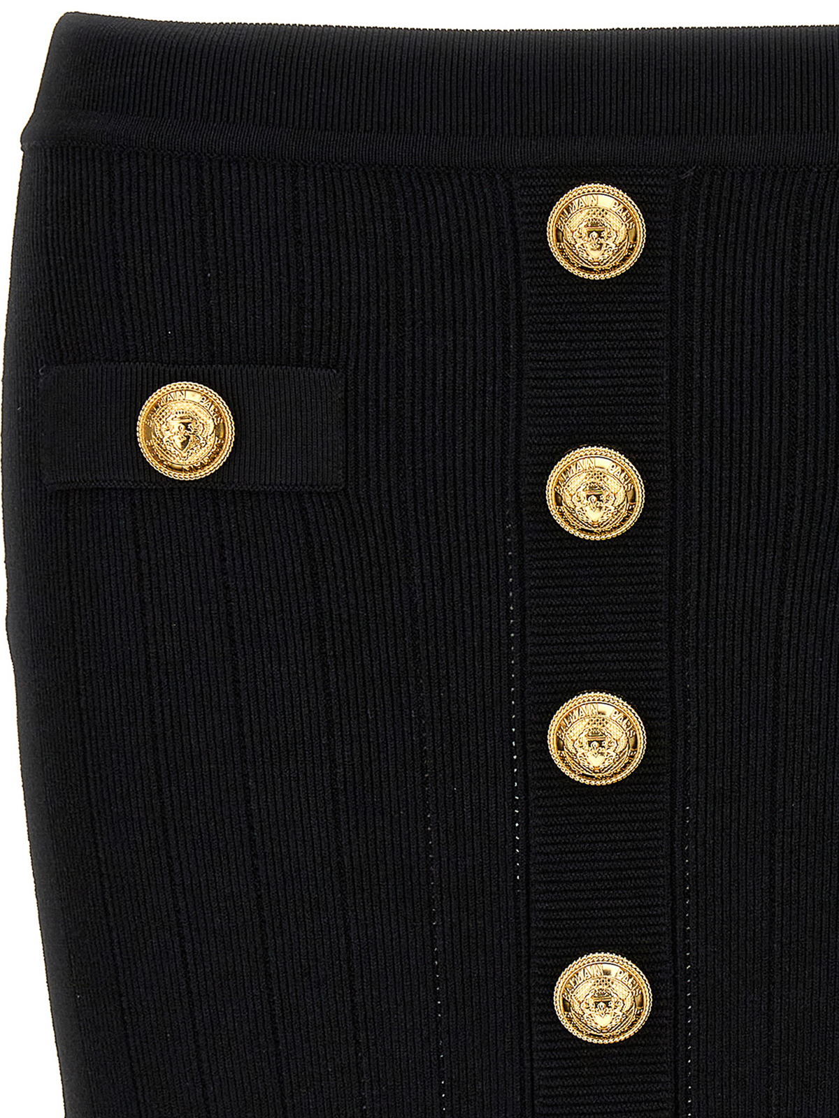 Balmain Knit Mini Skirt With Embossed Buttons In Black Modesens