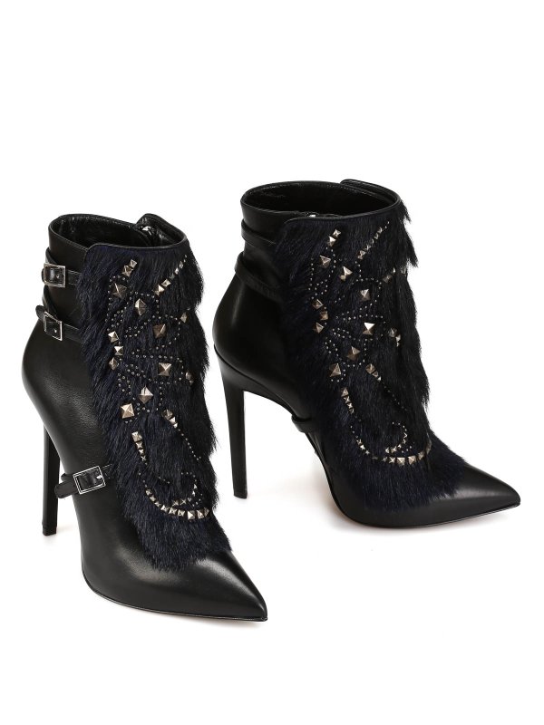 ROBERTO CAVALLI: tronchetti - Tronchetto con borchie e pelliccia