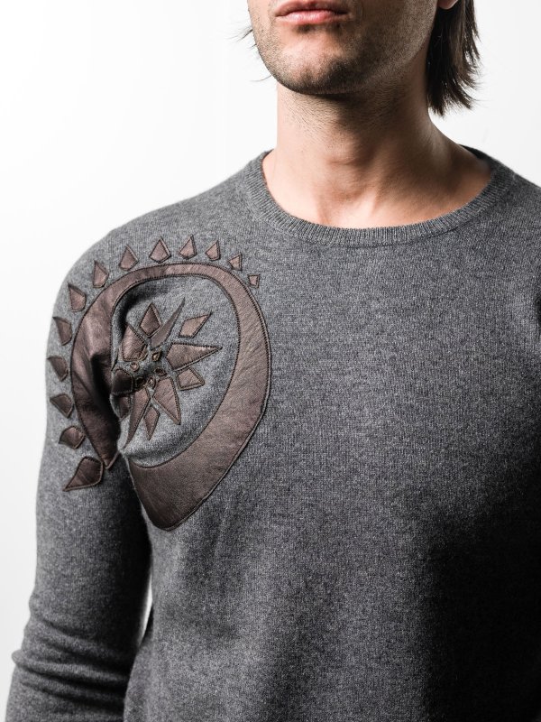 Gray jumper with leather patch shop online: JOHN RICHMOND