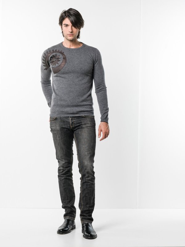 JOHN RICHMOND buy online Gray jumper with leather patch