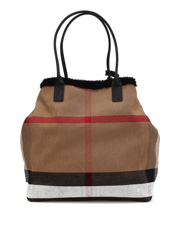 Totes bags Burberry - Shearling & canvas check tote bag - 3962088