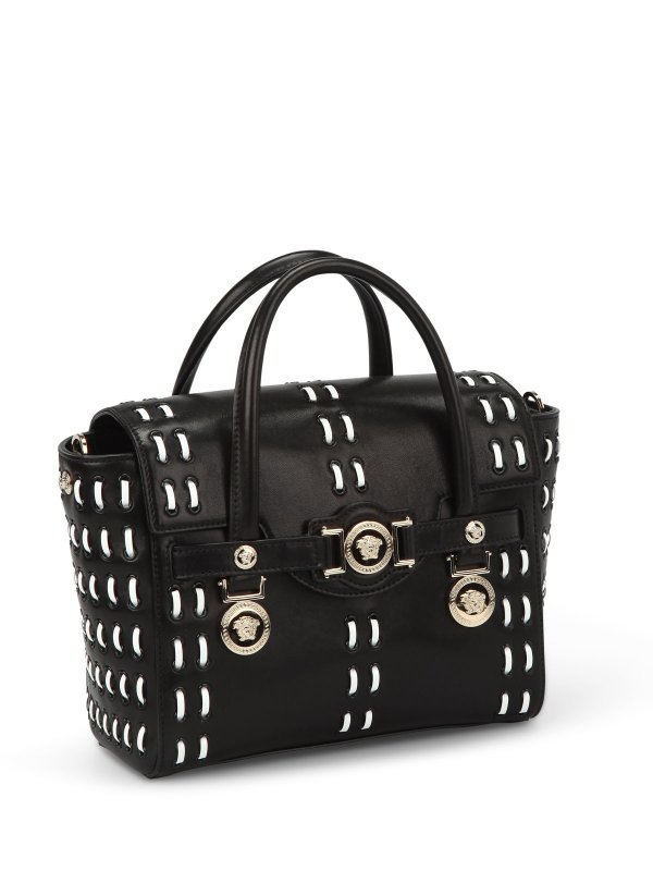 VERSACE: shoulder bags online - Leather stitching bag