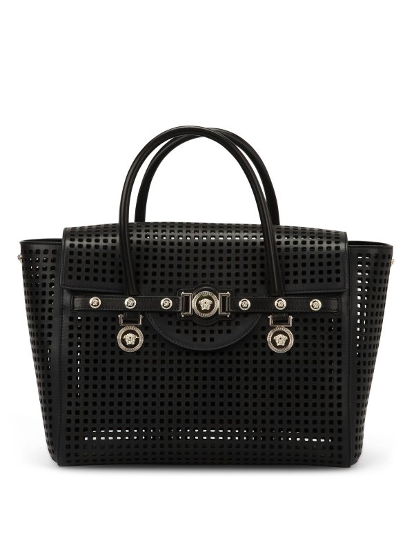 VERSACE: totes bags - Perforated leather bag