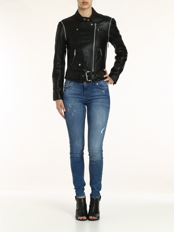 MICHAEL KORS: biker jackets online - Leather biker jacket