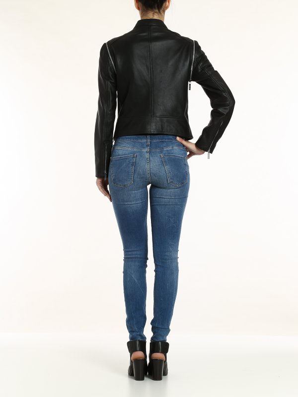 Leather biker jacket shop online: MICHAEL KORS