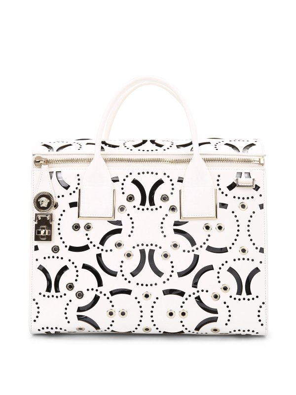 VERSACE: shopper - Borsa trafori al laser con borchie