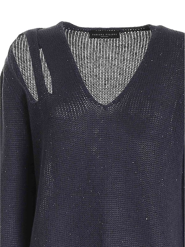 iKRIX FABIANA FILIPPI: Suéteres con cuello pico - Suéter Con Cuello De Pico - Azul