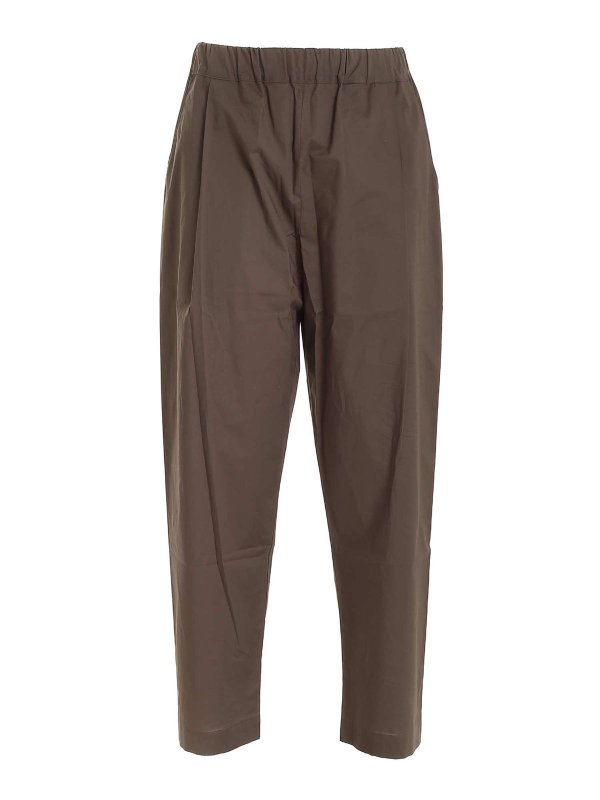 LANEUS: casual trousers - Tucks cotton pants in Military green