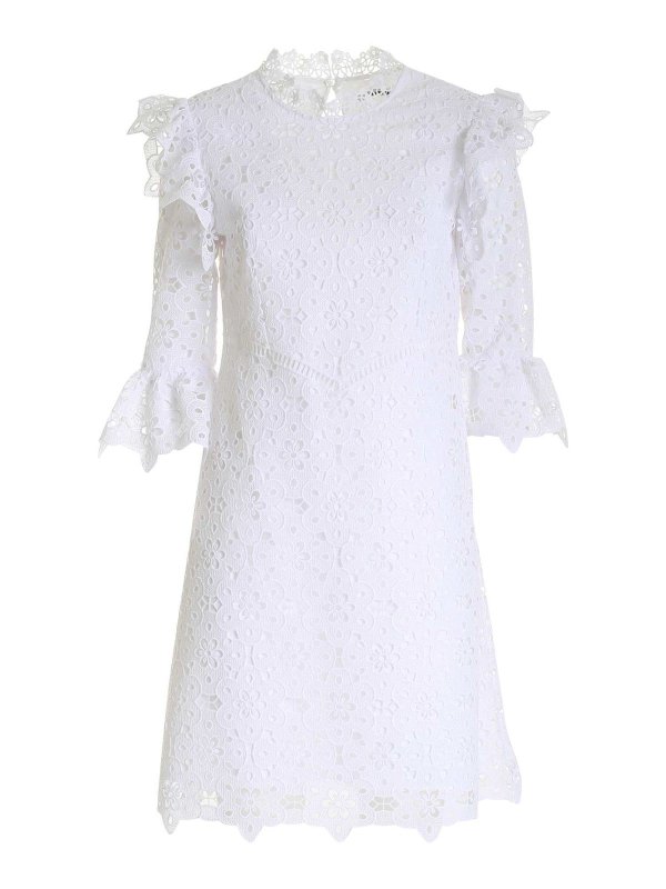 Vivetta: knee length dresses - Lace detail dress in white