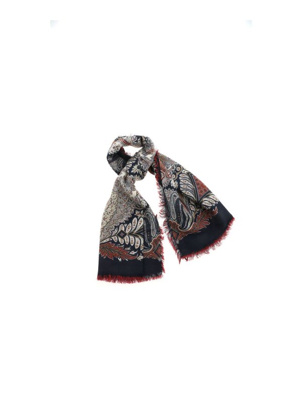 ETRO: scarves - Contrasting pattern pashmina in blue