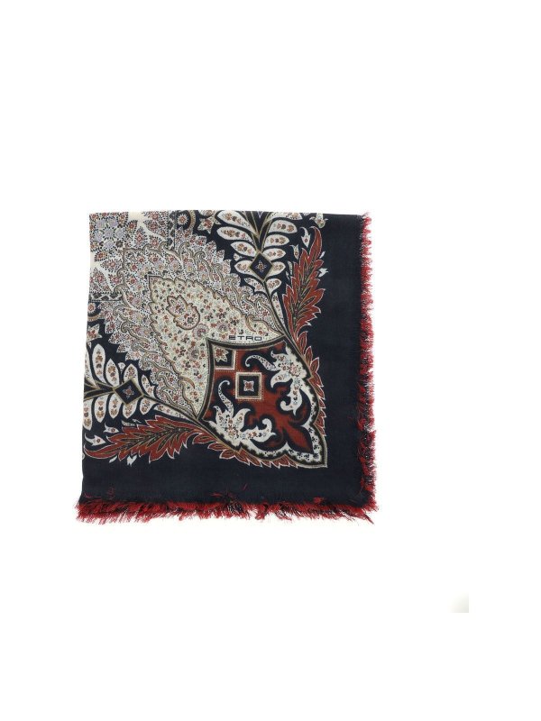 ETRO: scarves online - Contrasting pattern pashmina in blue