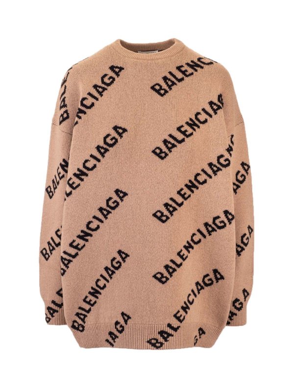 BALENCIAGA: Strickpullover mit Rundhalsausschnitt - Rundhalspullover - Beige