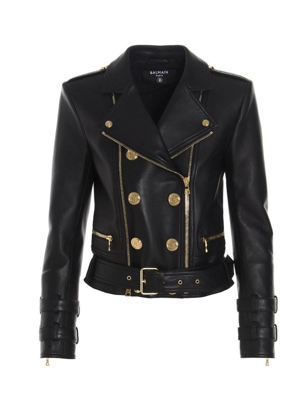 Balmain: Lederjacken - Lederjacke - Schwarz