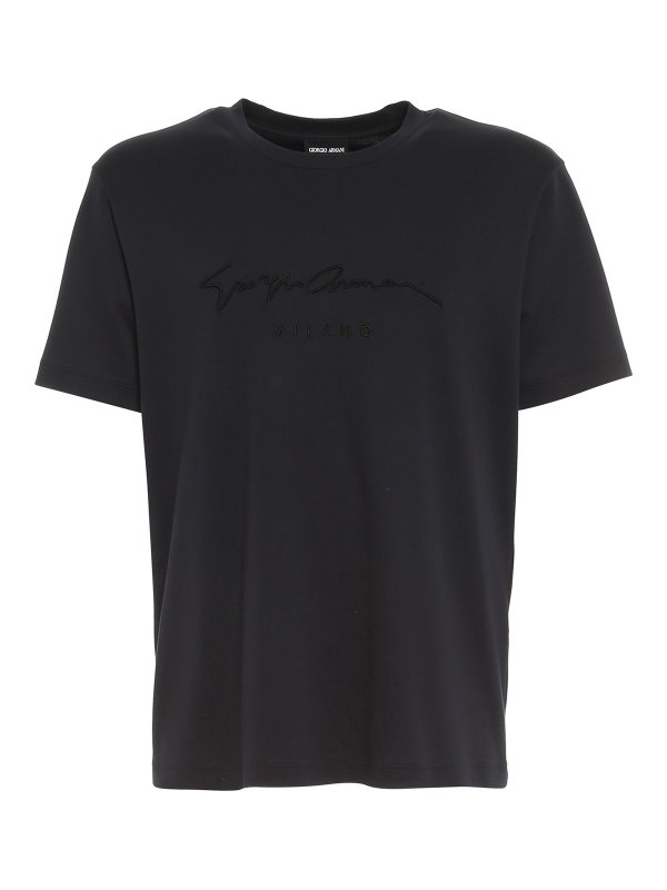 GIORGIO ARMANI: t-shirts - Logo embroidery cotton T-shirt