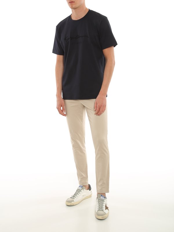 GIORGIO ARMANI: t-shirts online - Logo embroidery cotton T-shirt