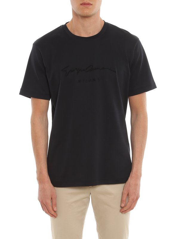 The Best Shops GIORGIO ARMANI: t-shirts - Logo embroidery cotton T-shirt