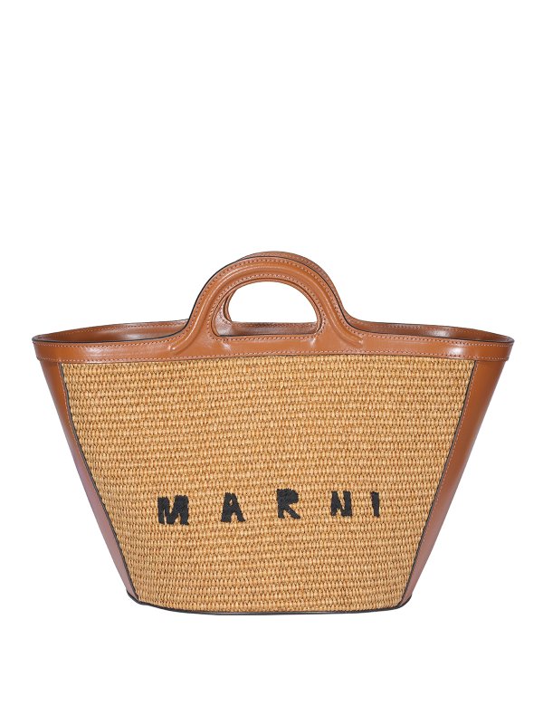 Marni: shopper - Borsa Tropicalia piccola in raffia e pelle