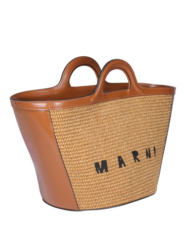 Marni: shopper online - Borsa Tropicalia piccola in raffia e pelle