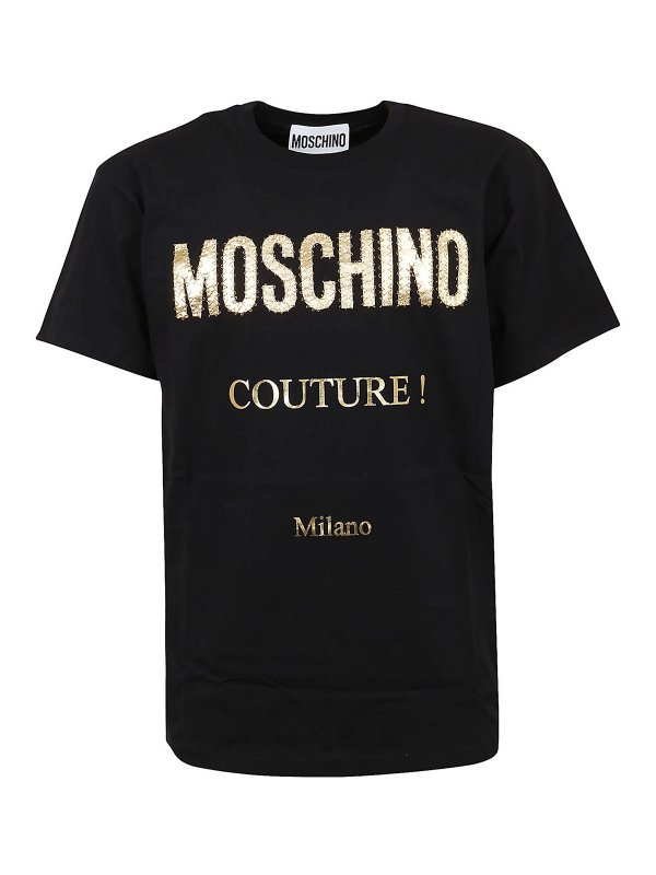Moschino Gold-tone logo T-shirt Black Men 077202401555