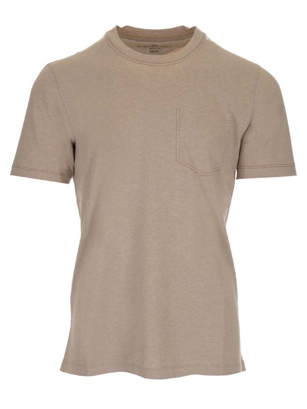 BRUNELLO CUCINELLI: t-shirts - Fake pocket t-shirt in beige