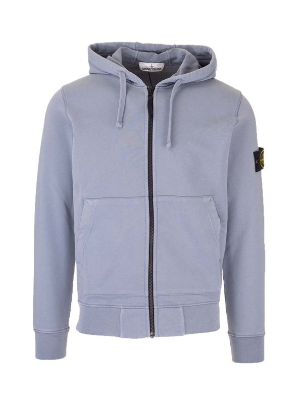 STONE ISLAND: Sweatshirts & Sweaters - Hooded zipped sweatshirt in Sugar Grey
