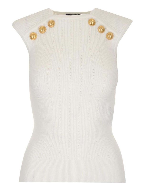 Balmain: tops & shirts - Knitted top in white