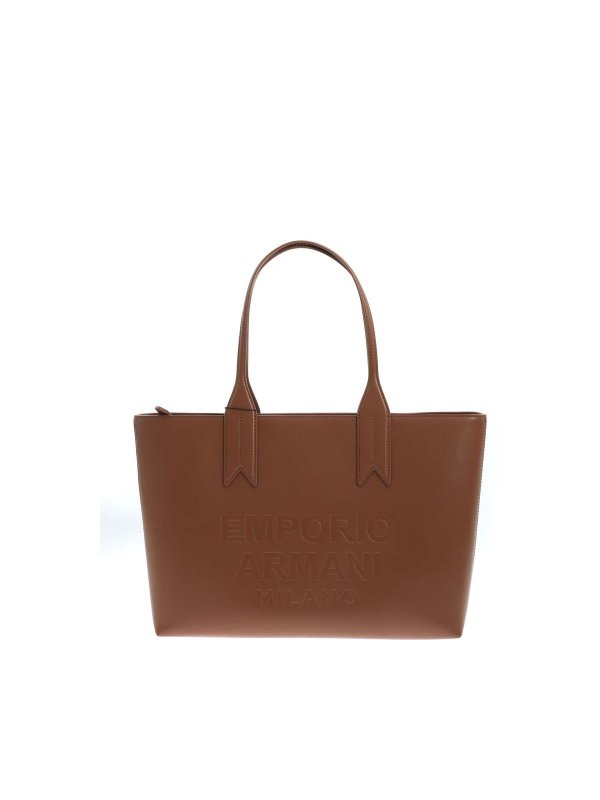 Totes bags Emporio Armani - Engraved logo shopper in brown ...