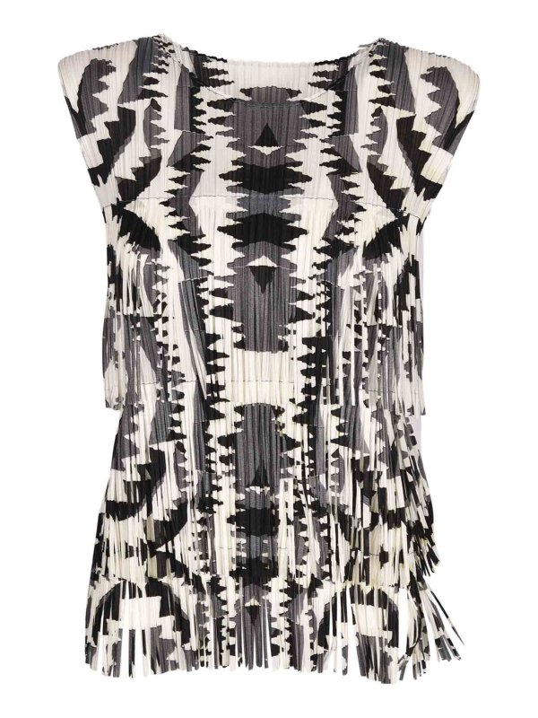 PLEATS PLEASE: maglie e camicie - Top Zigzag bianco e nero