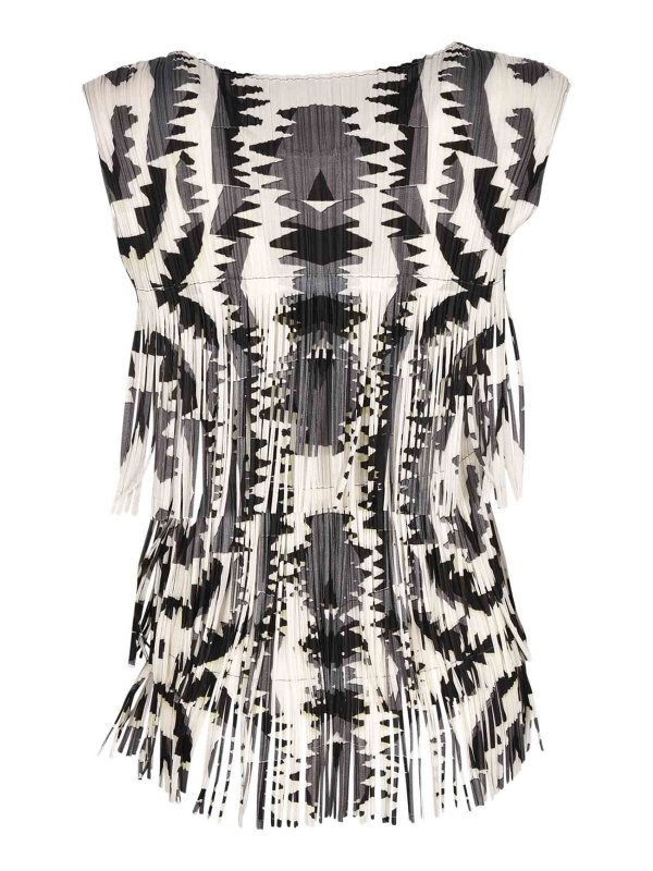PLEATS PLEASE: maglie e camicie online - Top Zigzag bianco e nero