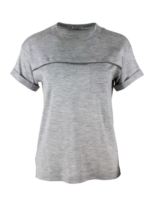 BRUNELLO CUCINELLI: t-shirts - Cashmere and silk t-shirt in gray