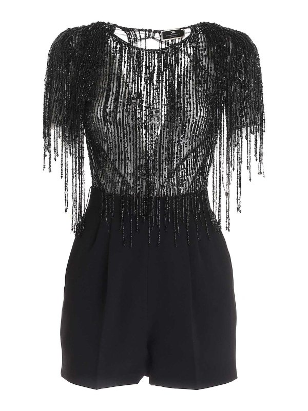 ELISABETTA FRANCHI: jumpsuits - Sequins and beads short jumpsuit in black