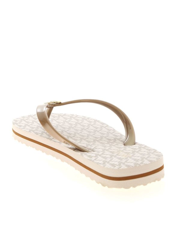 Stripe Eva flip flops in Vanilla color shop online: MICHAEL KORS