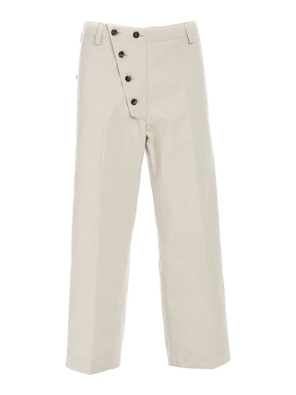 KENZO: casual trousers - Asymmetric fastening pants in beige