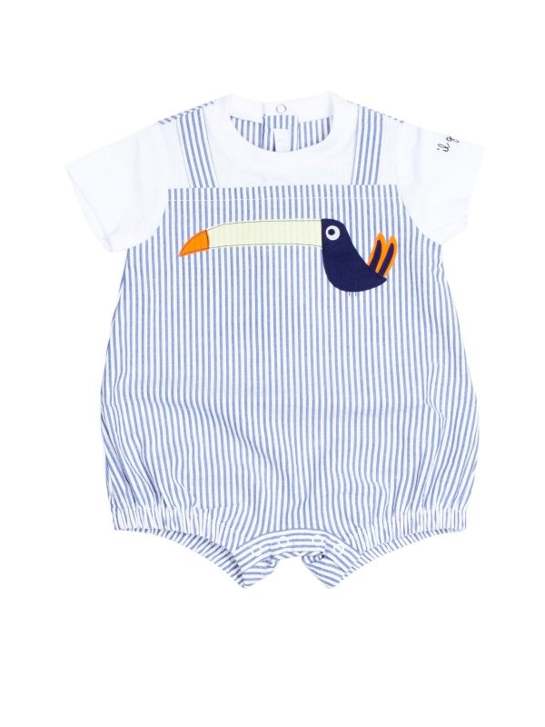 Il Gufo: jumpsuits - Striped romper with Toucan print in blue