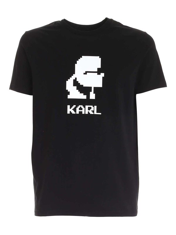 KARL LAGERFELD: t-shirts - White print T-shirt in black