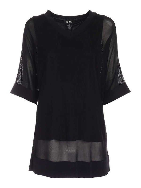 DKNY: Strickpullover mit V-Ausschnitt - V-Pullover - Schwarz