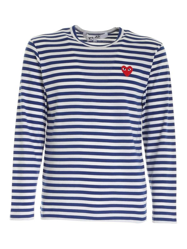 Comme des Garçons Play: t-shirts - Striped long sleeves T-shirt in white