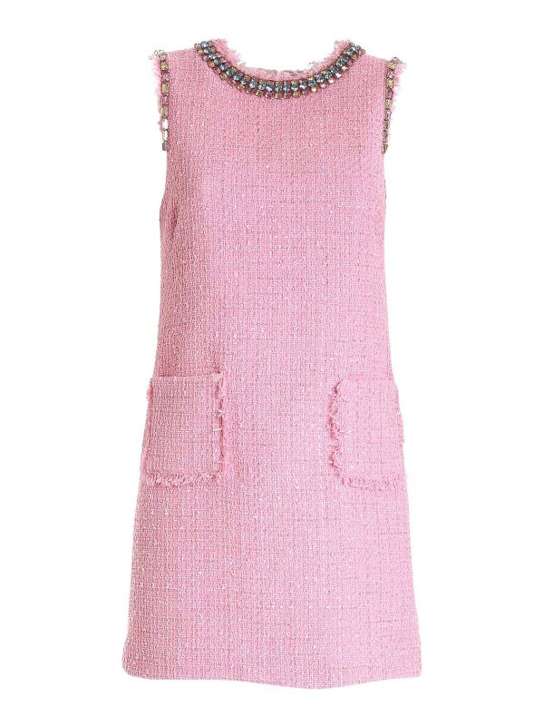 BLUMARINE: short dresses - Bouclé dress with jewel details in pink