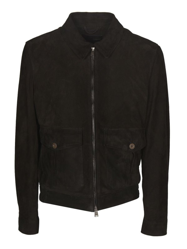 LARDINI: leather jacket - Suede jacket in black
