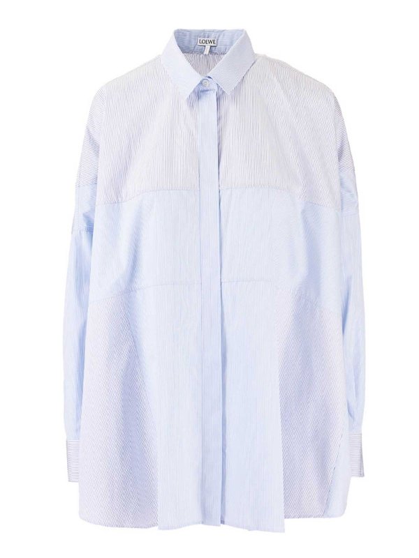 LOEWE: shirts - Patchwork shirt in light blue