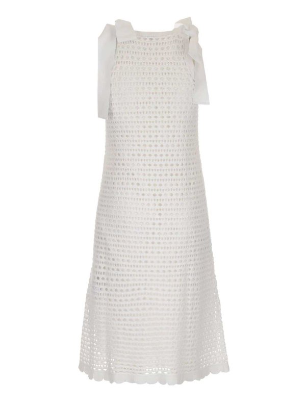 red valentino white crochet dress Valentino Red Crochet midi dress in white