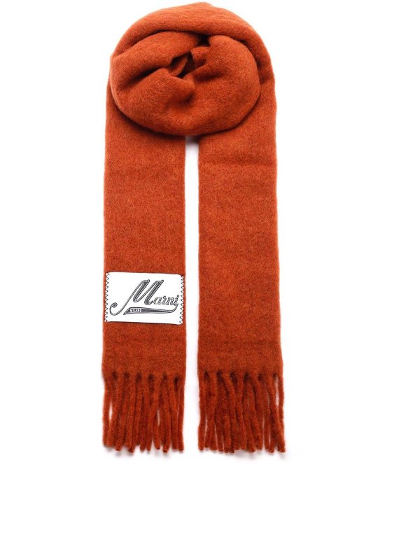Marni: scarves - Brushed alpaca scarf in Terracotta