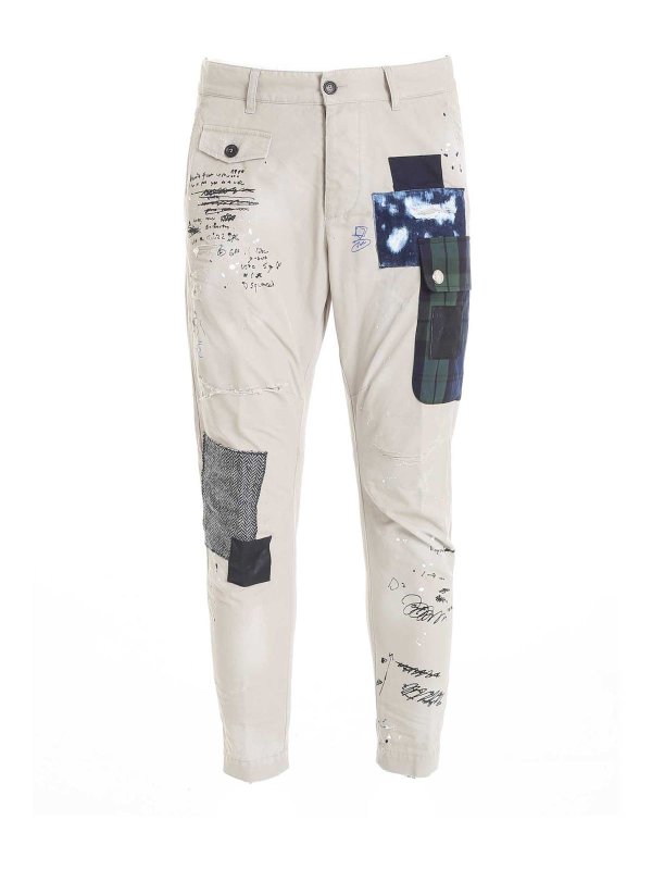 DSQUARED2: casual trousers - Color stains chino pants in beige