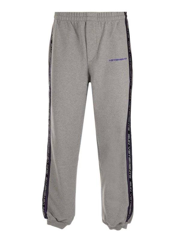 VETEMENTS: tracksuit bottoms - Logo Tape track pants in grey
