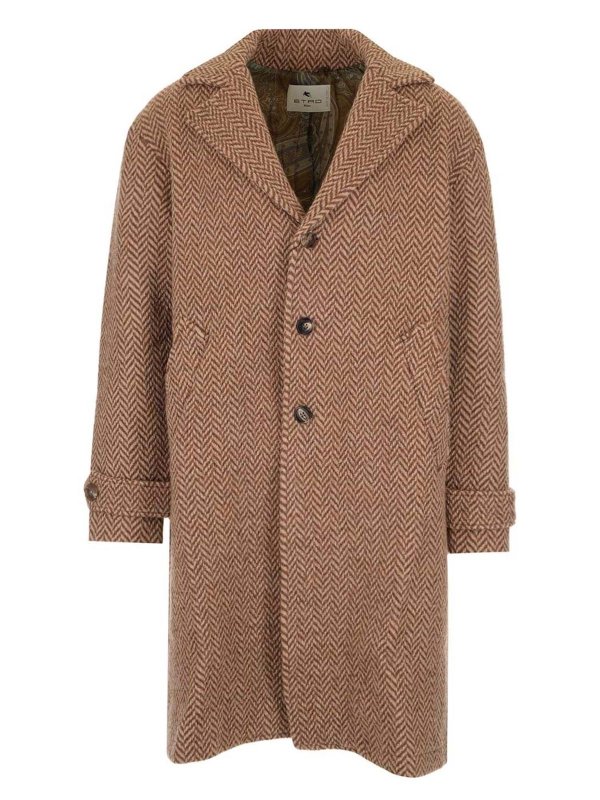ETRO: cappotti al ginocchio - Cappotto spigato beige e marrone