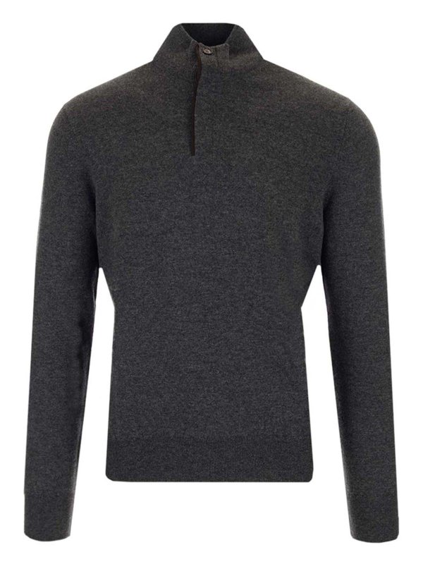 ERMENEGILDO ZEGNA: crew necks - Button cashmere sweater in grey