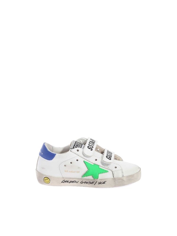 GOLDEN GOOSE: trainers - Old School sneakers in white and fluo