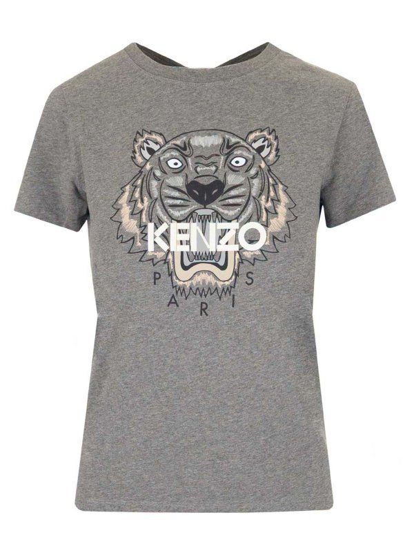 KENZO: t-shirts - Tiger printed T-shirt in grey