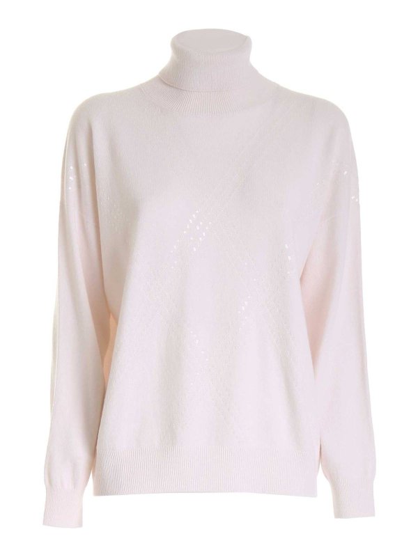 PESERICO: Turtlenecks & Polo necks - Sequin embroidery turtleneck in light pink